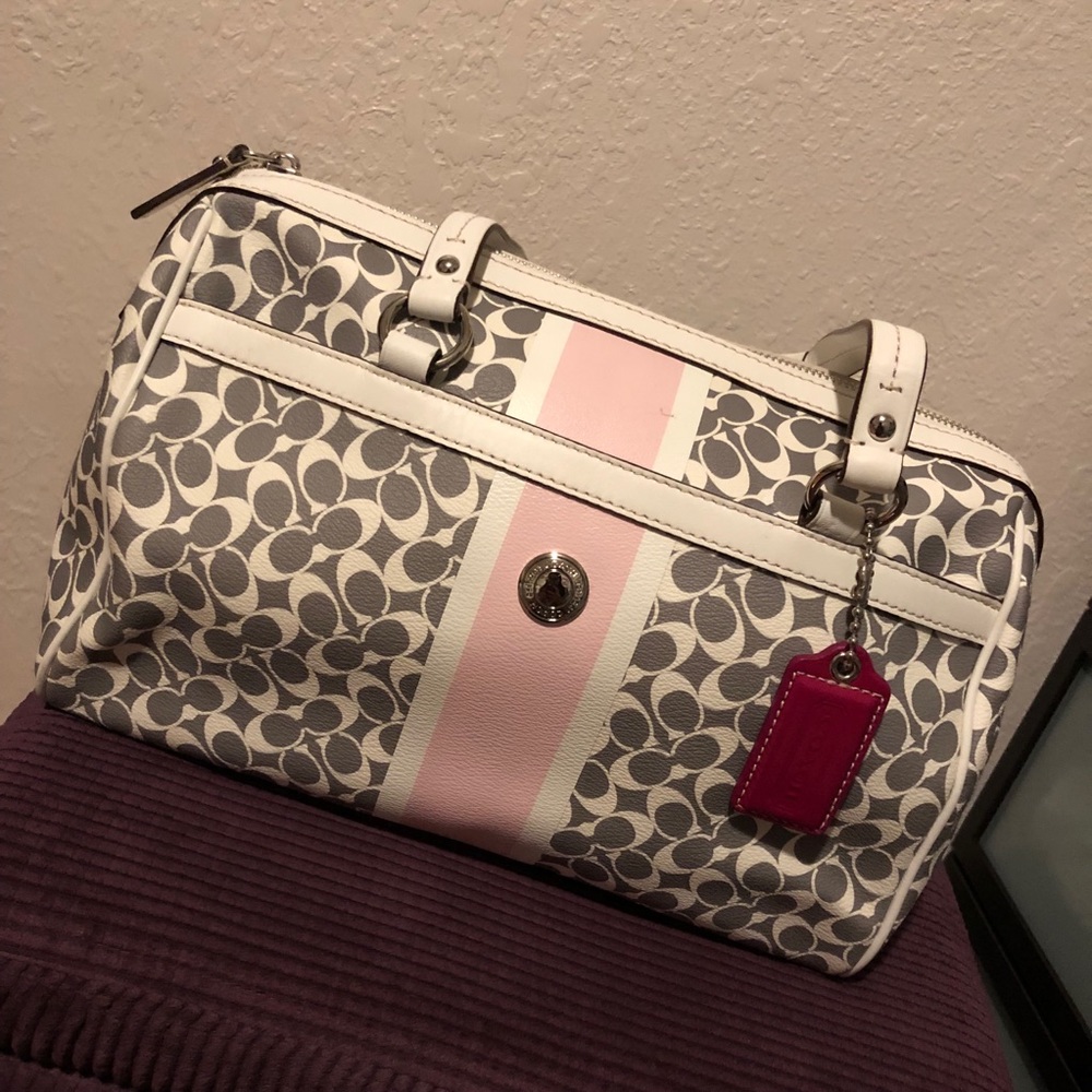 Gray/White/Pink COACH Arm Bag